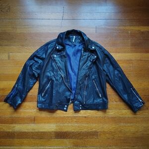 Free People Women’s Black Vegan Faux Leather Moto BikerJacket Black Large FLAWED
